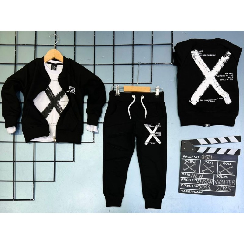 Tridelni komplet X Boys v črni barvi