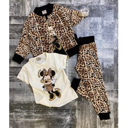 Detská tepláková súprava pre dievčatá s leopardím dizajnom a logom Minnie - 3 kusy
