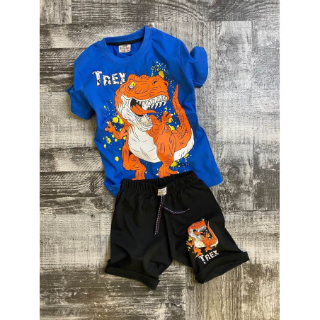 Otroški komplet T-rex modre barve za fantka