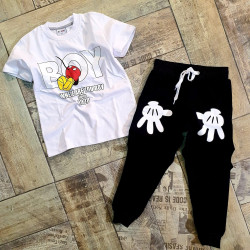 Detská súprava pre chlapca dvojdielne čierne nohavice s bielym tričkom