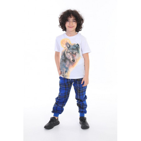 Detská dvojdielna súprava s potlačou WOLF a modrými nohavicami