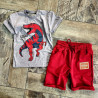 Komplet rdečih kratkih hlač in sive majice za fante